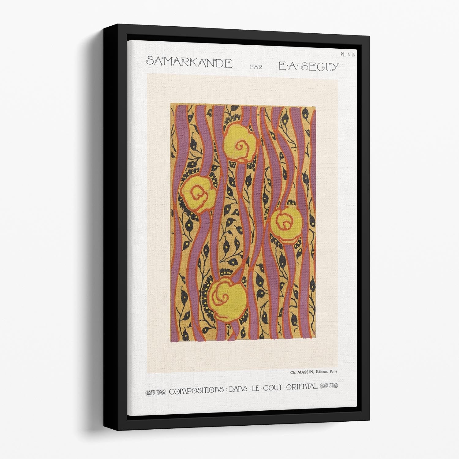 Samarkande 15 Floating Framed Canvas featuring vibrant abstract art in an elegant wooden frame.