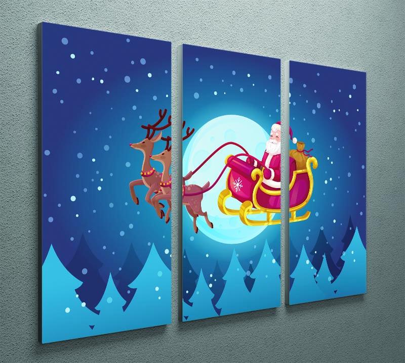 A beautiful 3-panel canvas print depicting Santa flying in his sleigh through a starry night sky, perfect for holiday decor.