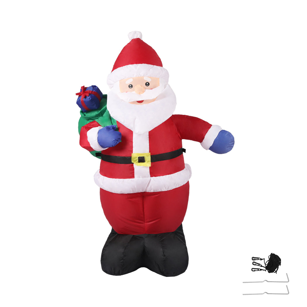 Santaco Inflatable Christmas Decor Sack Santa with LED lights, standing 1.2 meters tall, perfect for festive outdoor and indoor decoration.