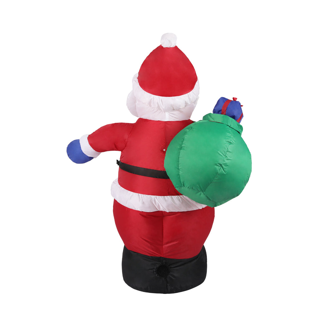Santaco Inflatable Christmas Decor Sack Santa with LED lights, standing 1.2 meters tall, perfect for festive outdoor and indoor decoration.