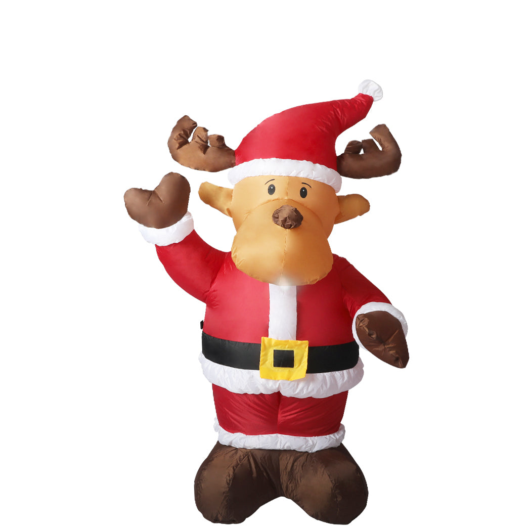 Santaco Inflatable Christmas Decor featuring Santa and Reindeer with LED lights, standing 1.35 meters tall, perfect for festive outdoor decoration.