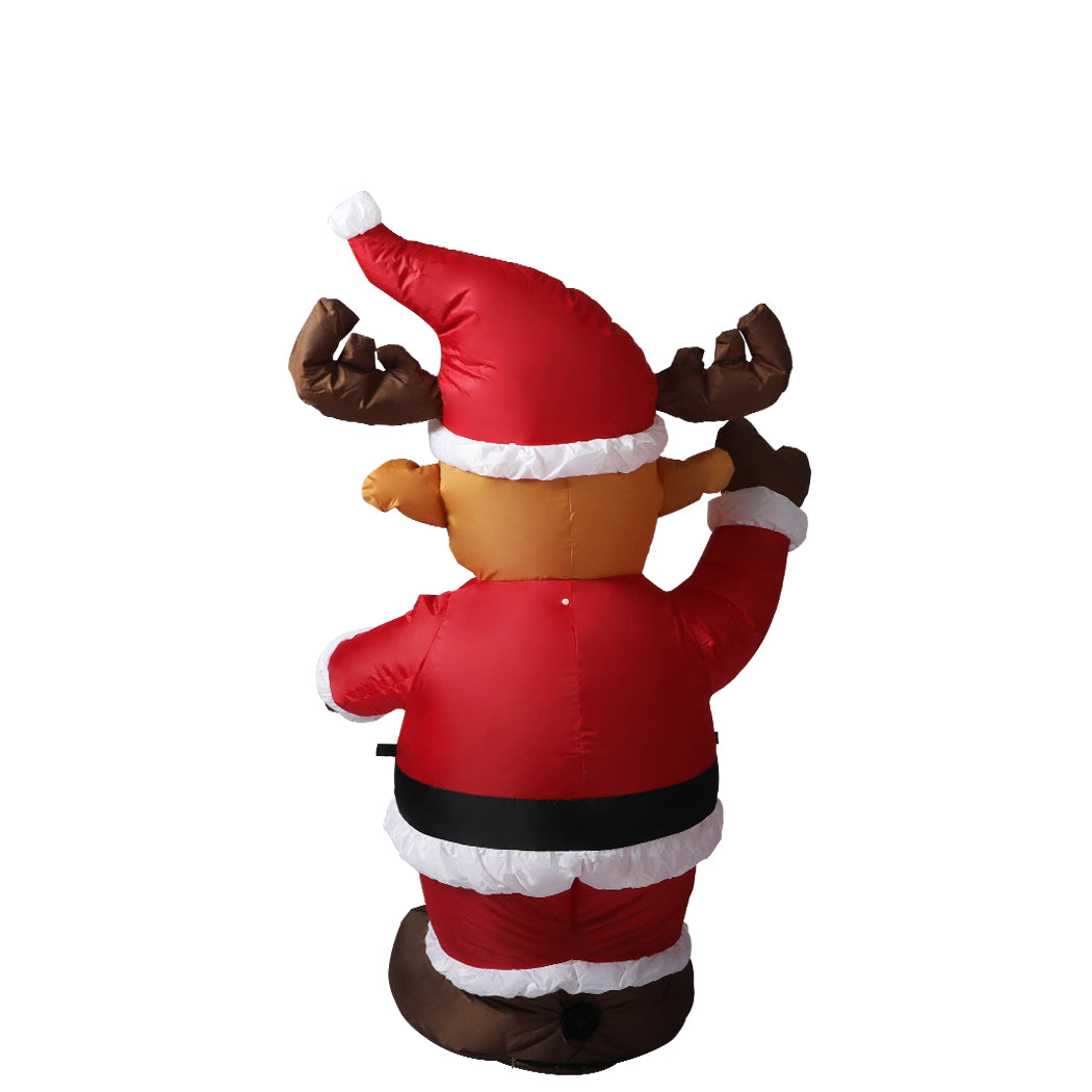 Santaco Inflatable Christmas Decor featuring Santa and Reindeer with LED lights, standing 1.35 meters tall, perfect for festive outdoor decoration.