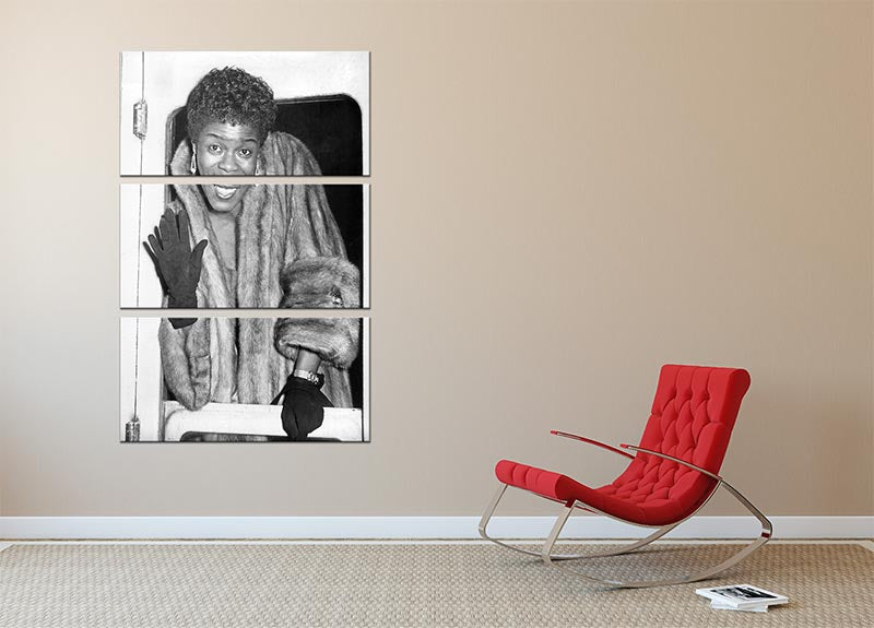 Sara Vaughan 1962 3-panel canvas print showcasing vibrant colors and elegant design.