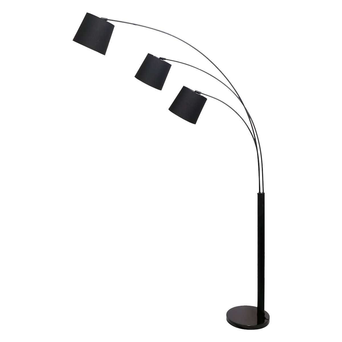 Sarantino 3-Light Arc Floor Lamp with adjustable black shades, showcasing a modern design and sturdy metal frame.