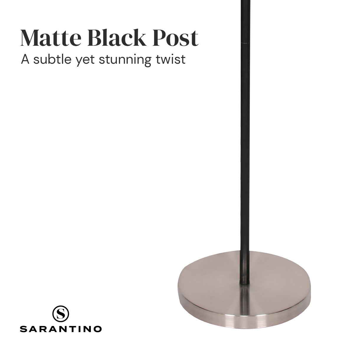 Sarantino 3-Shade Metal Floor Lamp featuring brushed nickel shades and a matte black pole, showcasing mid-century modern design.