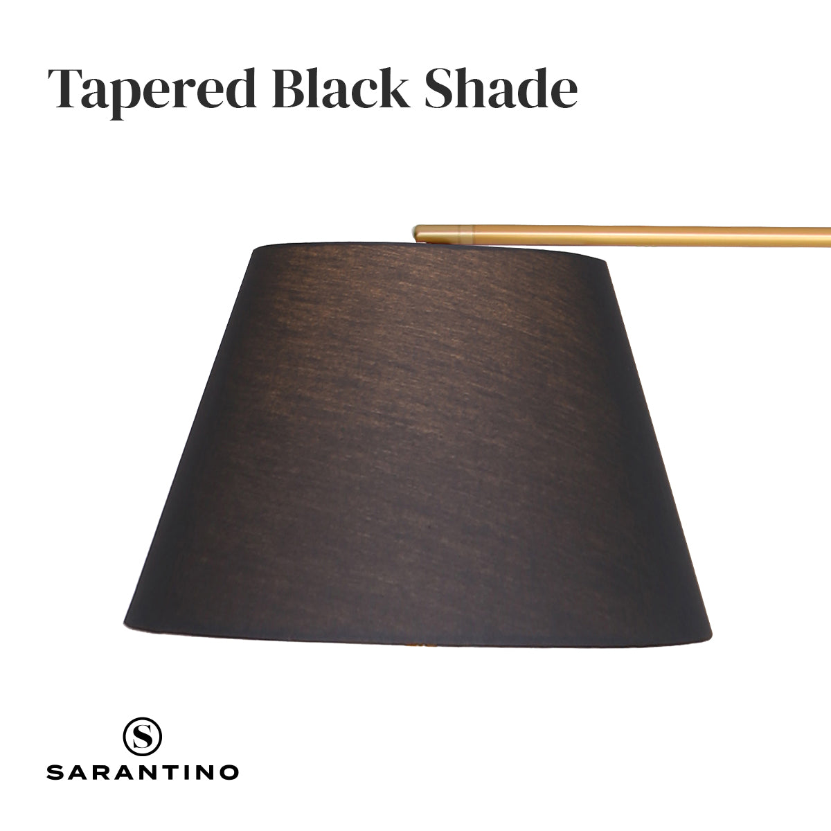 Sarantino Arc Floor Lamp featuring a black tapered shade and a stable metal base, ideal for stylish home decor.