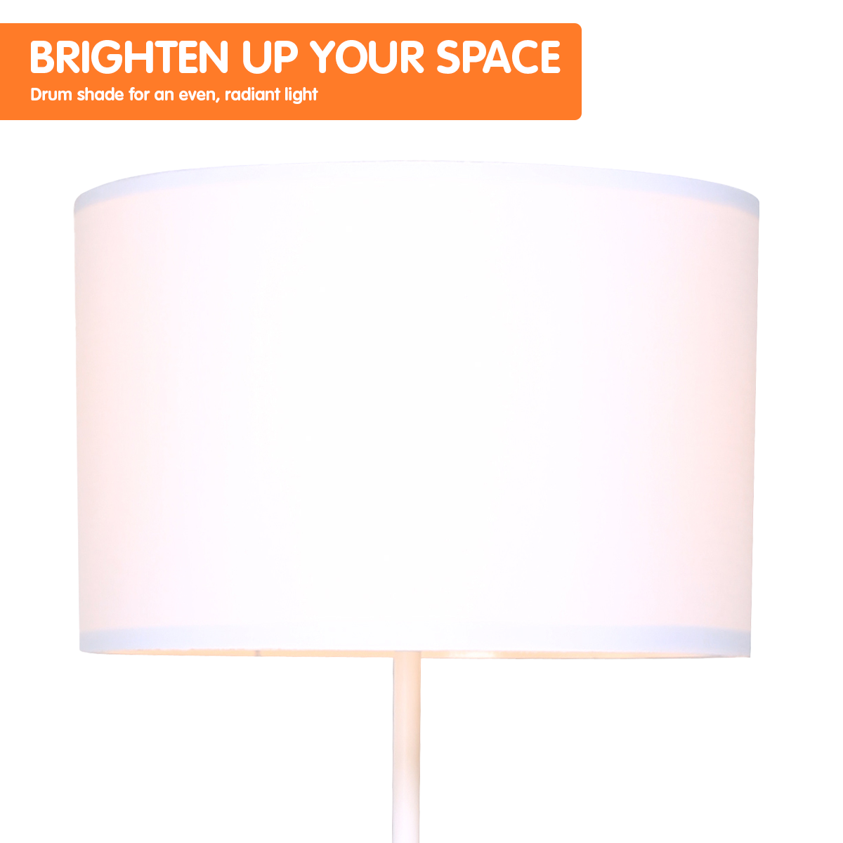 Sarantino Metal Tripod Floor Lamp with Wooden Table Shelf, showcasing a minimalist design and soft drum shade.