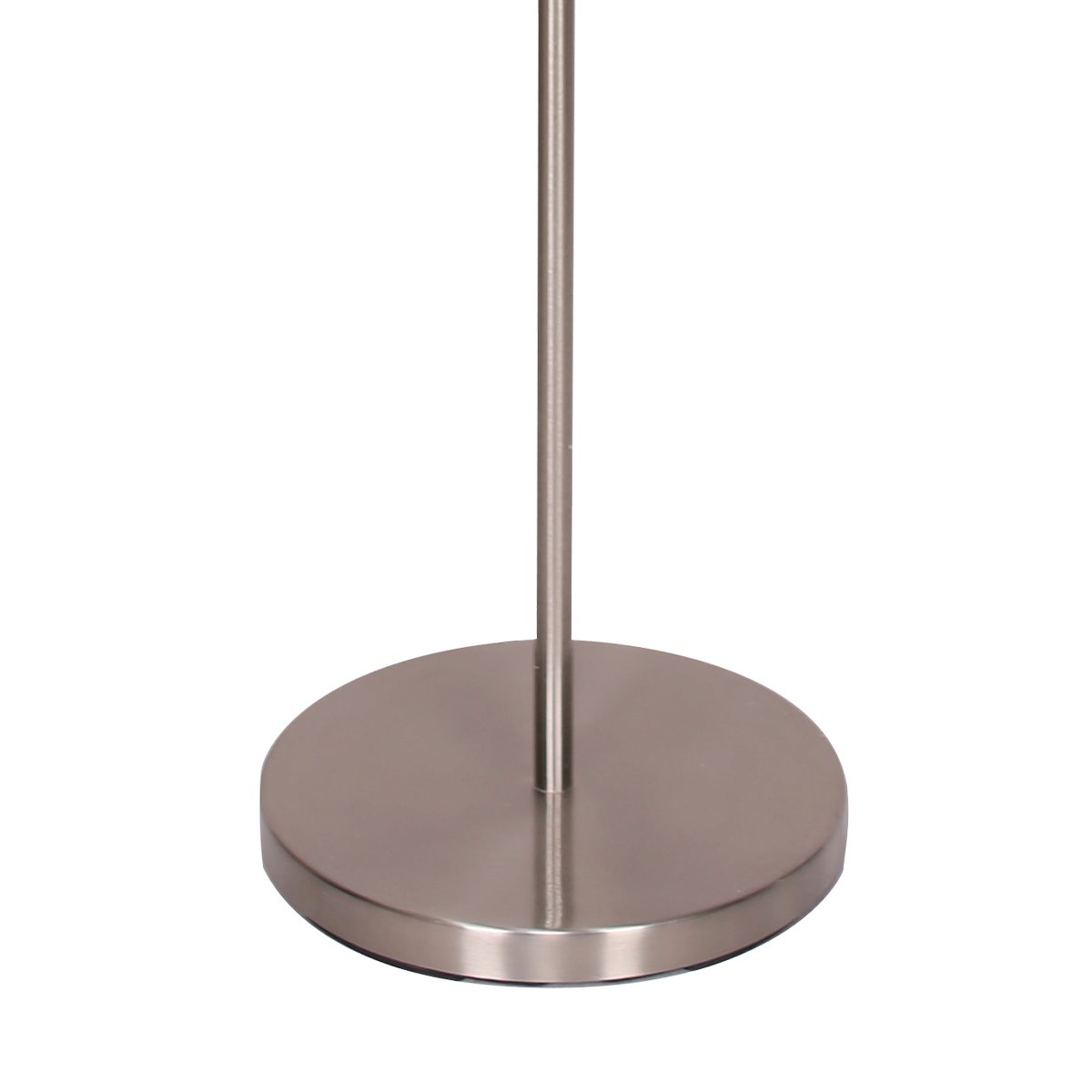 Sarantino Nickel Metal Arc Floor Lamp with a sleek nickel finish and white tapered shade, perfect for modern decor.