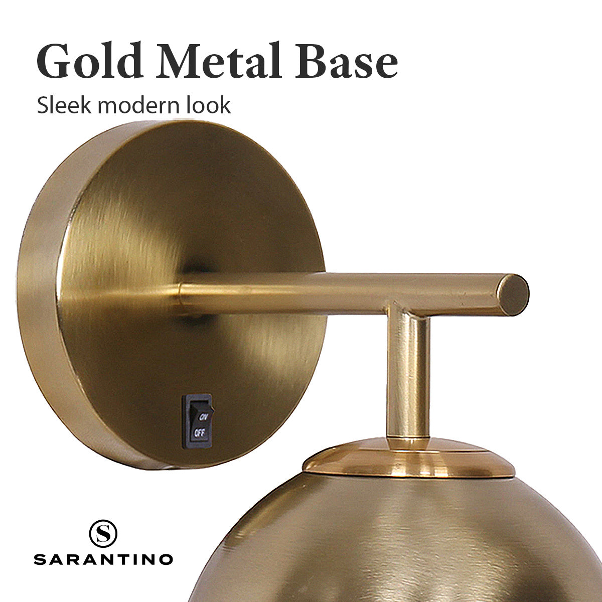 Sarantino Wall Lamp featuring a gold metal base and a white frosted glass globe shade, ideal for modern decor.