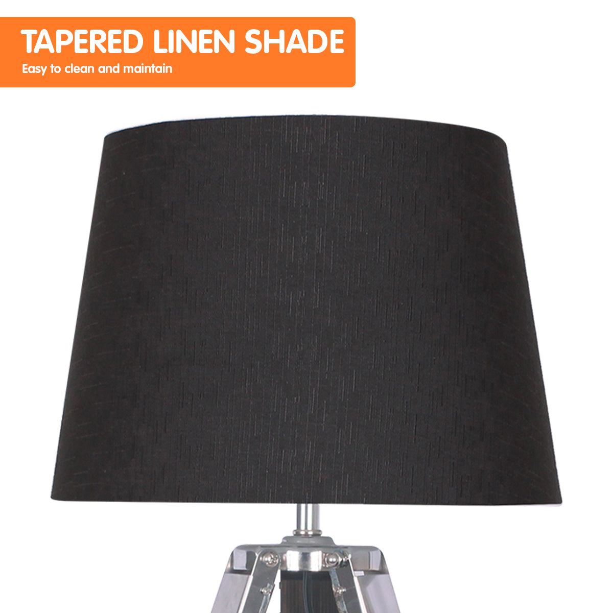 Sarantino Wooden Tripod Table Lamp with a black tapered fabric shade and rustic wooden legs, perfect for modern home decor.