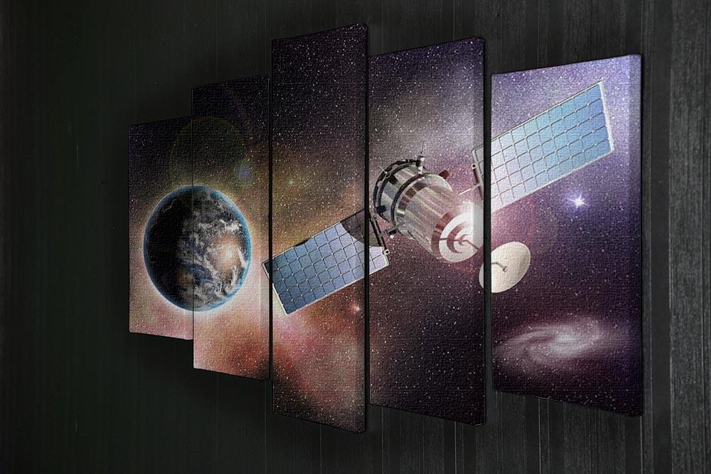 A stunning 5-split canvas artwork depicting a satellite orbiting Earth, showcasing vibrant colors and dynamic design.
