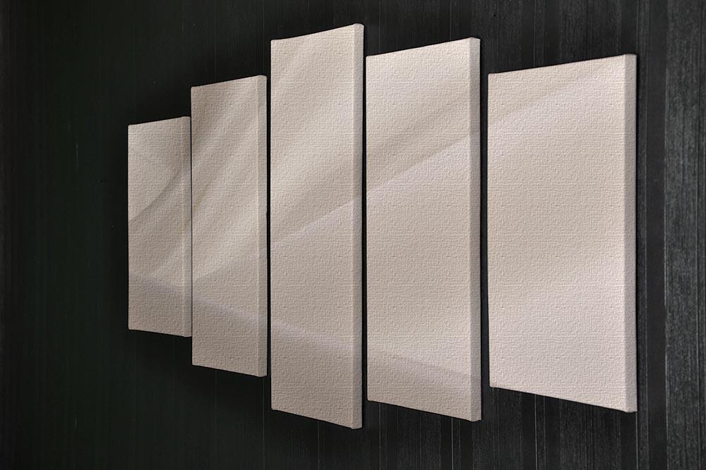 Satin fabric champagne 5 split panel canvas artwork showcasing elegant design and luxurious texture.