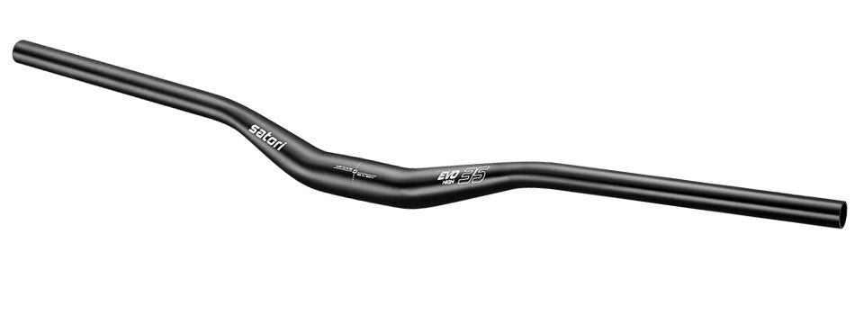 Satori EVO 35 Large black MTB handlebar with 35mm rise and 780mm width, showcasing its ergonomic design and lightweight construction.