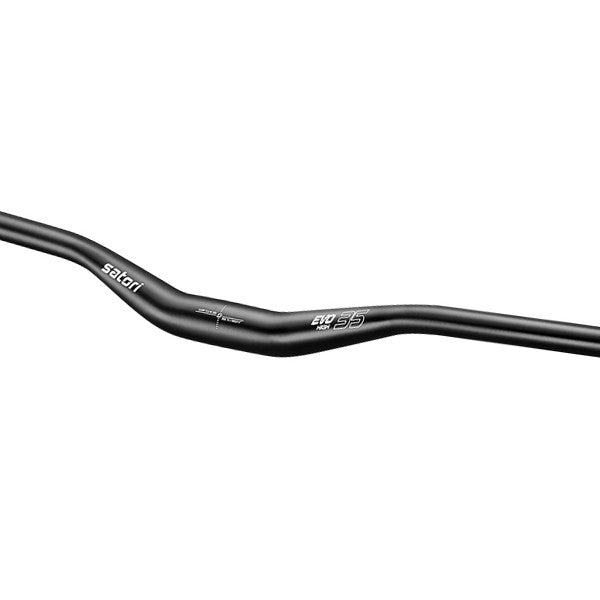 Satori EVO 35 Large black MTB handlebar with 35mm rise and 780mm width, showcasing its ergonomic design and lightweight construction.