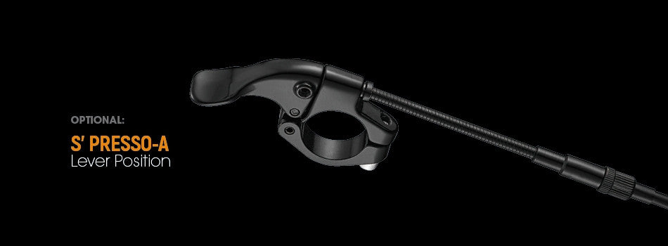 Satori S'Presso A Overbar Remote Lever for dropper seat posts, showcasing its ergonomic design and cable adjuster.