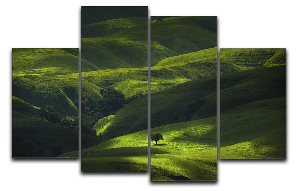 Savana Mamboro 4 Split Panel Canvas artwork featuring vibrant colors and dynamic design, displayed in a modern living space.