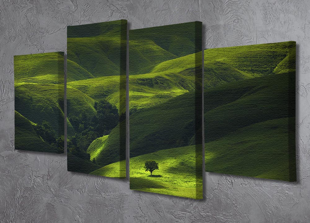 Savana Mamboro 4 Split Panel Canvas artwork featuring vibrant colors and dynamic design, displayed in a modern living space.