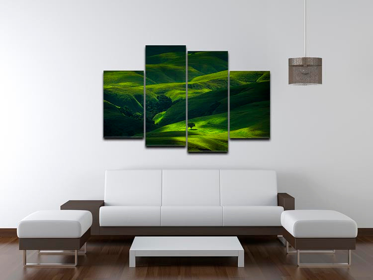 Savana Mamboro 4 Split Panel Canvas artwork featuring vibrant colors and dynamic design, displayed in a modern living space.