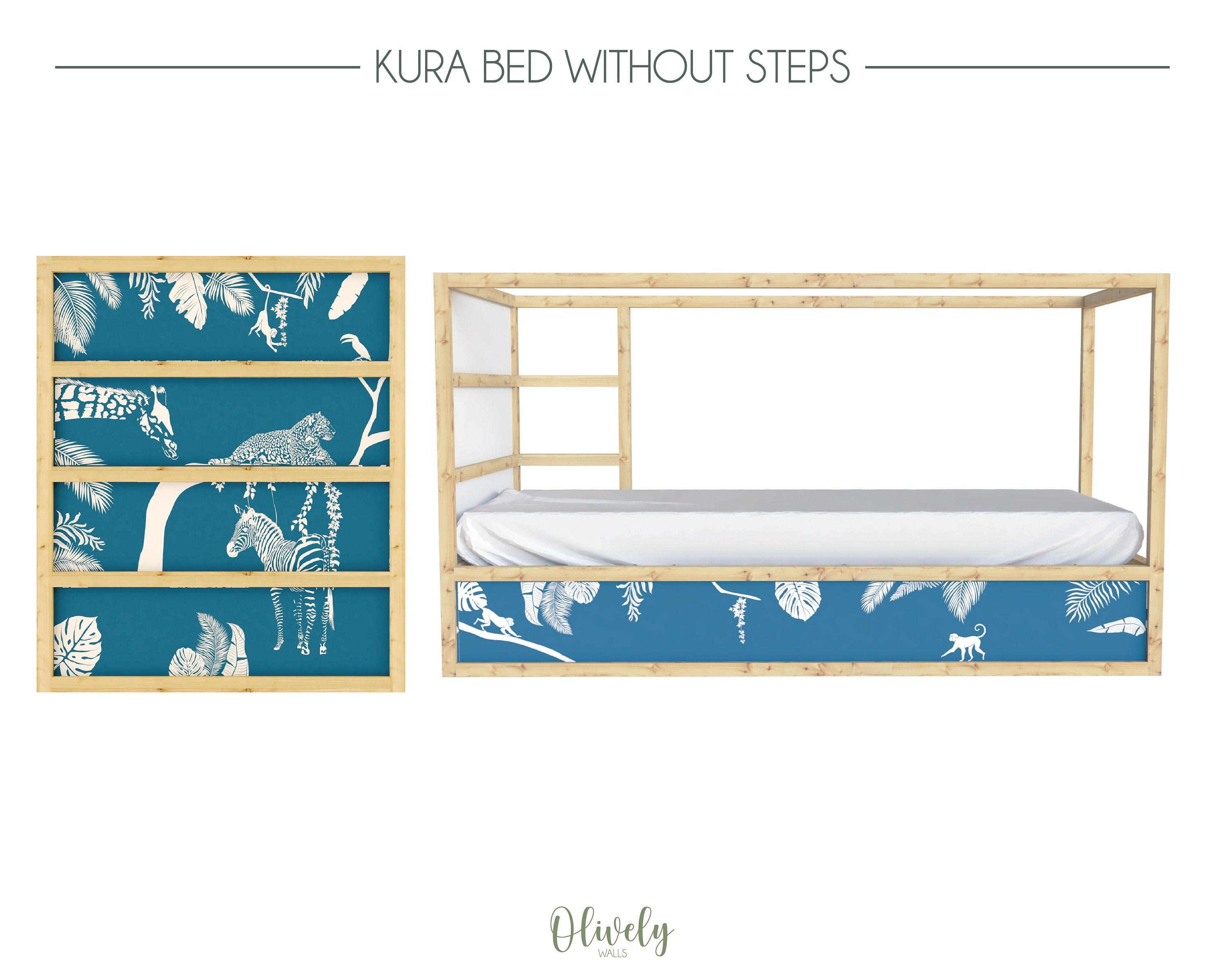 Colorful peel-and-stick safari-themed decals for children's room decor, featuring jungle animals and nature elements.