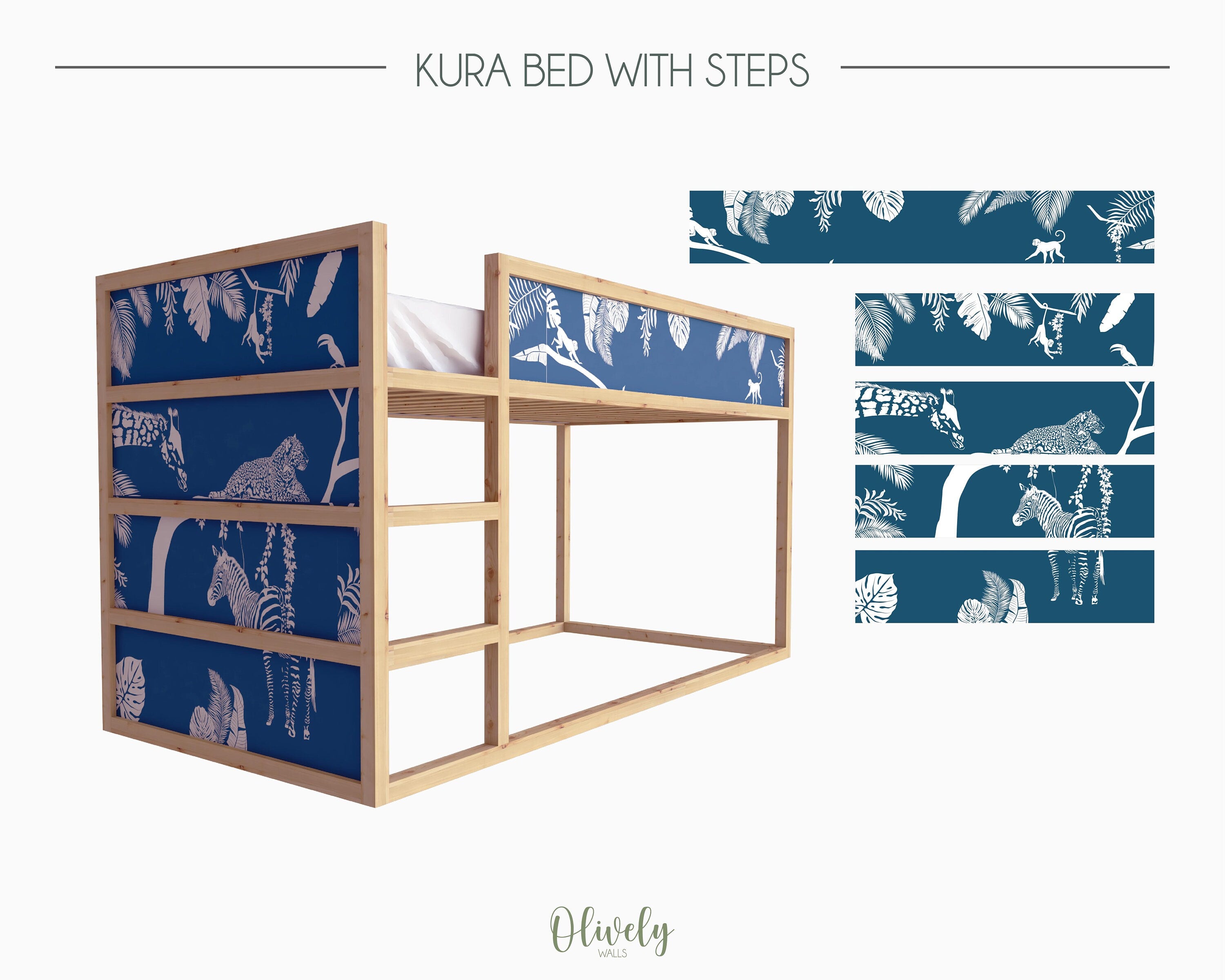 Colorful peel-and-stick safari-themed decals for children's room decor, featuring jungle animals and nature elements.