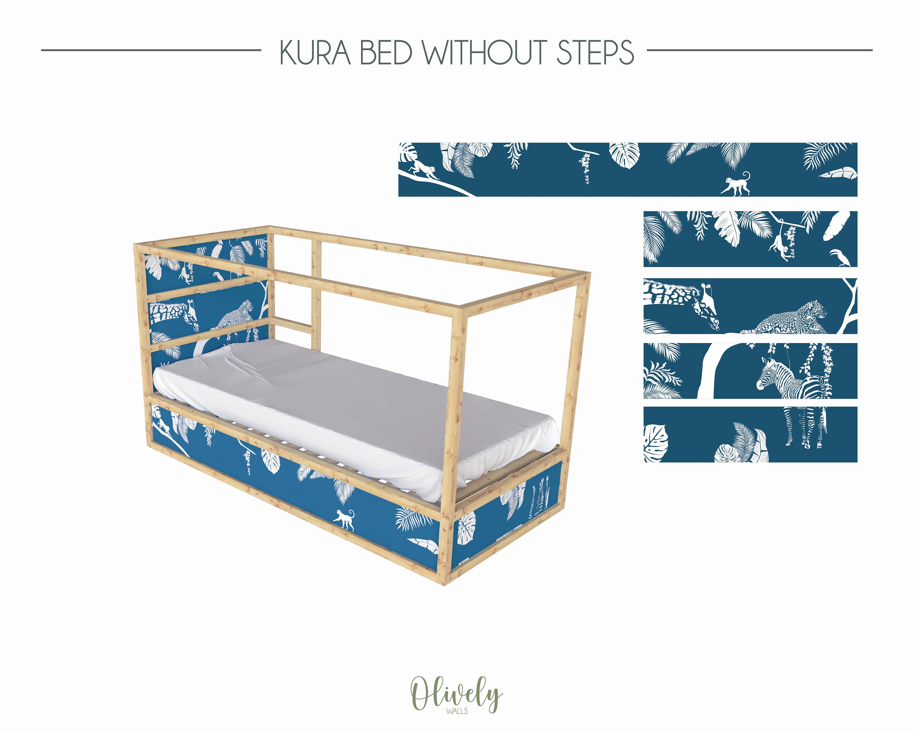 Colorful peel-and-stick safari-themed decals for children's room decor, featuring jungle animals and nature elements.