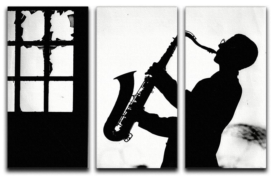 A stunning 3-panel canvas print featuring a saxophone player, showcasing vibrant colors and intricate details, perfect for home decor.