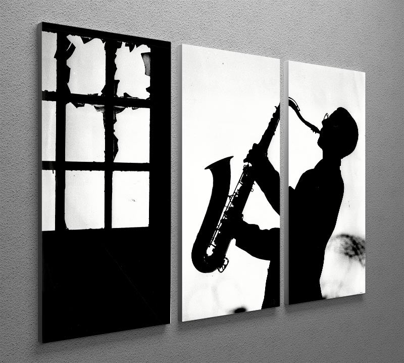 A stunning 3-panel canvas print featuring a saxophone player, showcasing vibrant colors and intricate details, perfect for home decor.
