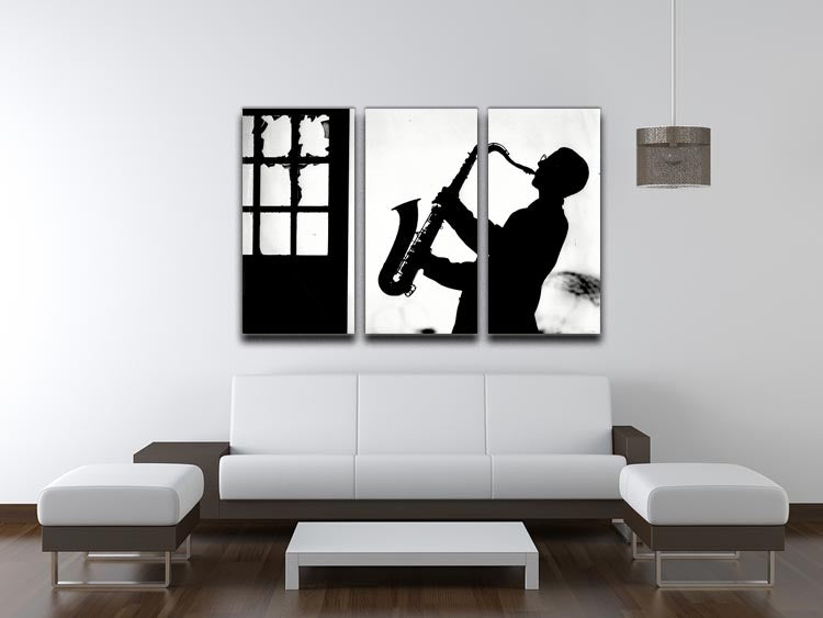 A stunning 3-panel canvas print featuring a saxophone player, showcasing vibrant colors and intricate details, perfect for home decor.