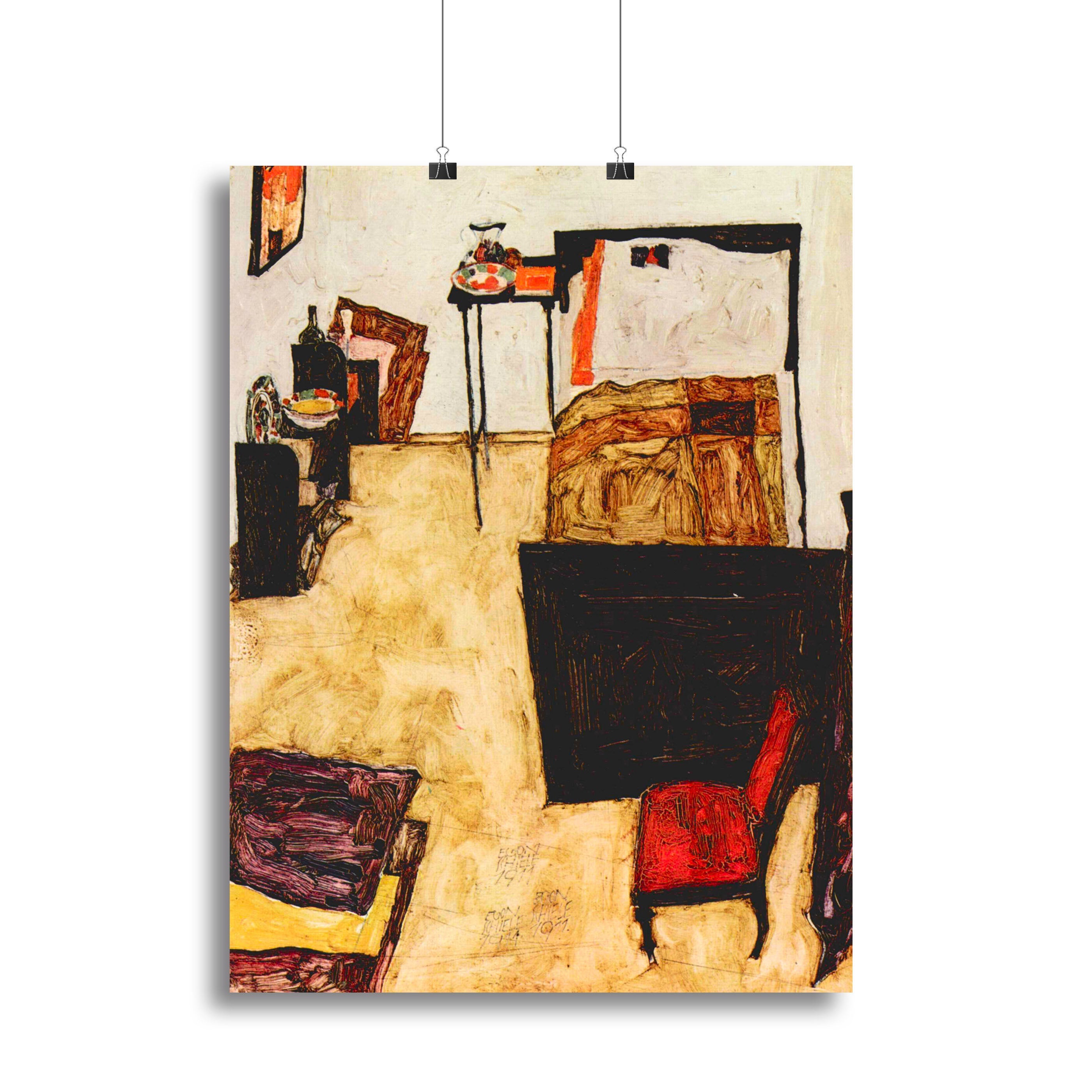 Canvas print of Egon Schiele's Living Room in Neulengbach, showcasing modern art with vibrant colors and intricate details.