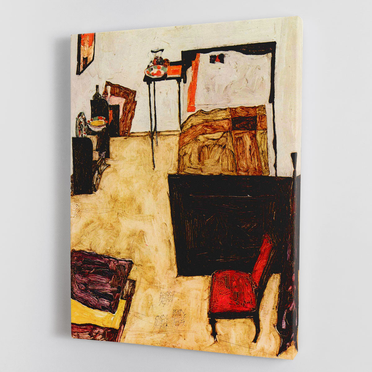 Canvas print of Egon Schiele's Living Room in Neulengbach, showcasing modern art with vibrant colors and intricate details.
