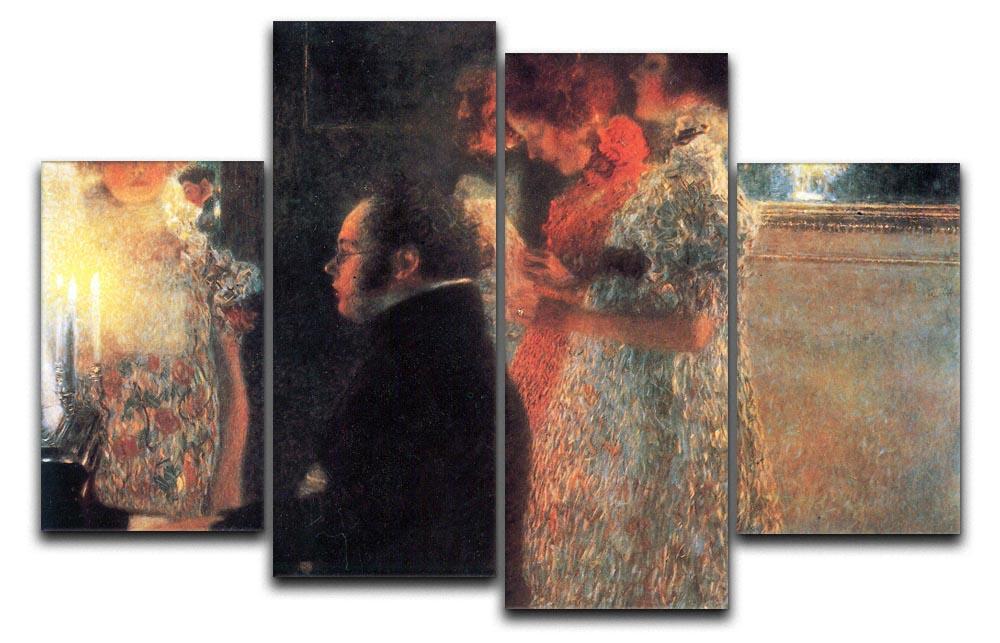 A stunning 4-split canvas artwork depicting Schubert at the piano, showcasing Klimt's intricate style and vibrant colors.