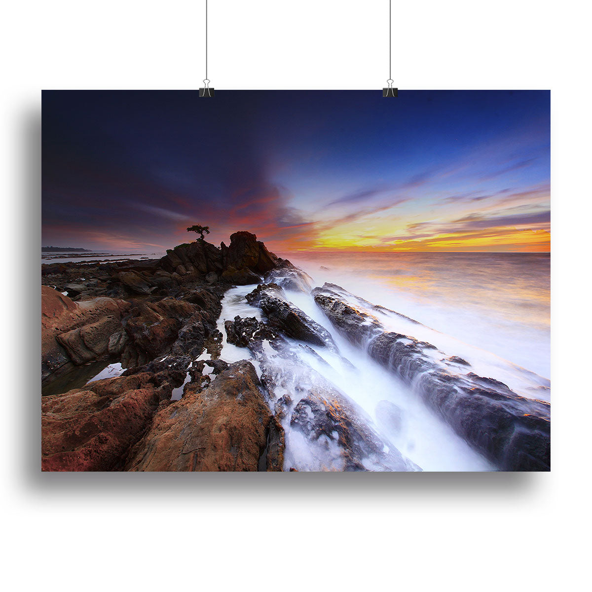 A beautiful canvas print featuring serene sea rocks, showcasing vibrant colors and natural beauty, perfect for home decor.
