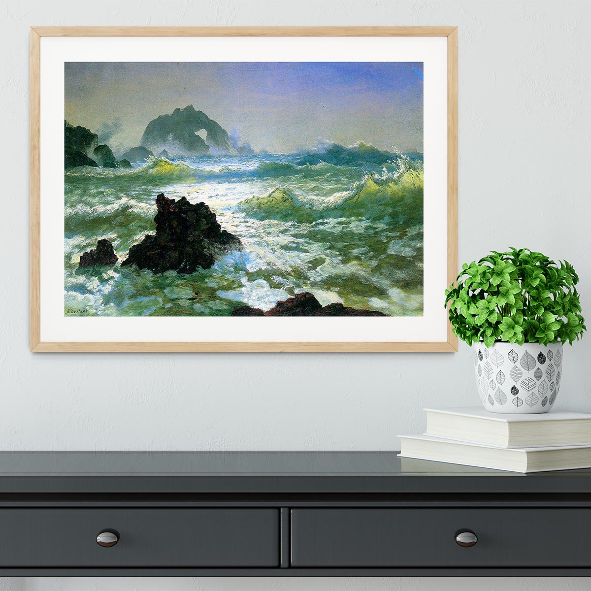 Seal Rock 2 by Bierstadt framed print showcasing vibrant colors and exquisite craftsmanship in a handmade frame.