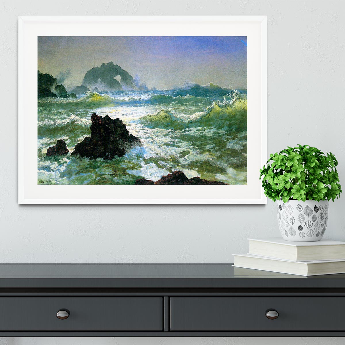 Seal Rock 2 by Bierstadt framed print showcasing vibrant colors and exquisite craftsmanship in a handmade frame.