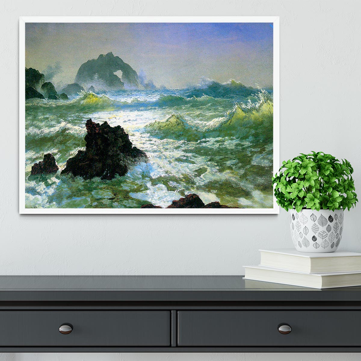 Seal Rock 2 by Bierstadt framed print showcasing vibrant colors and exquisite craftsmanship in a handmade frame.