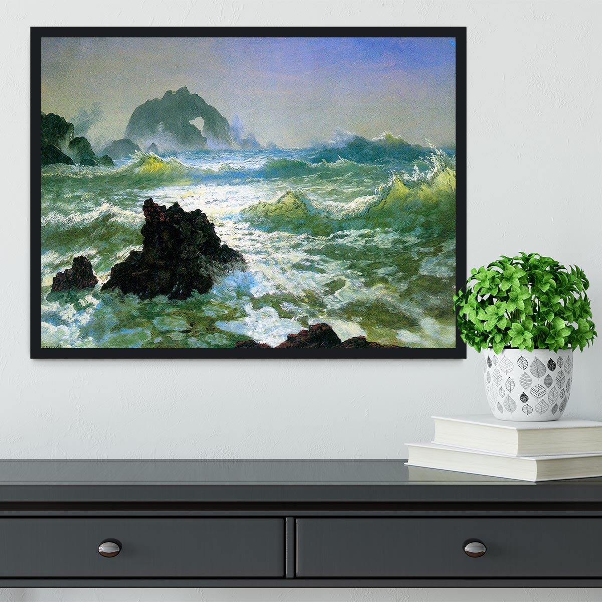 Seal Rock 2 by Bierstadt framed print showcasing vibrant colors and exquisite craftsmanship in a handmade frame.