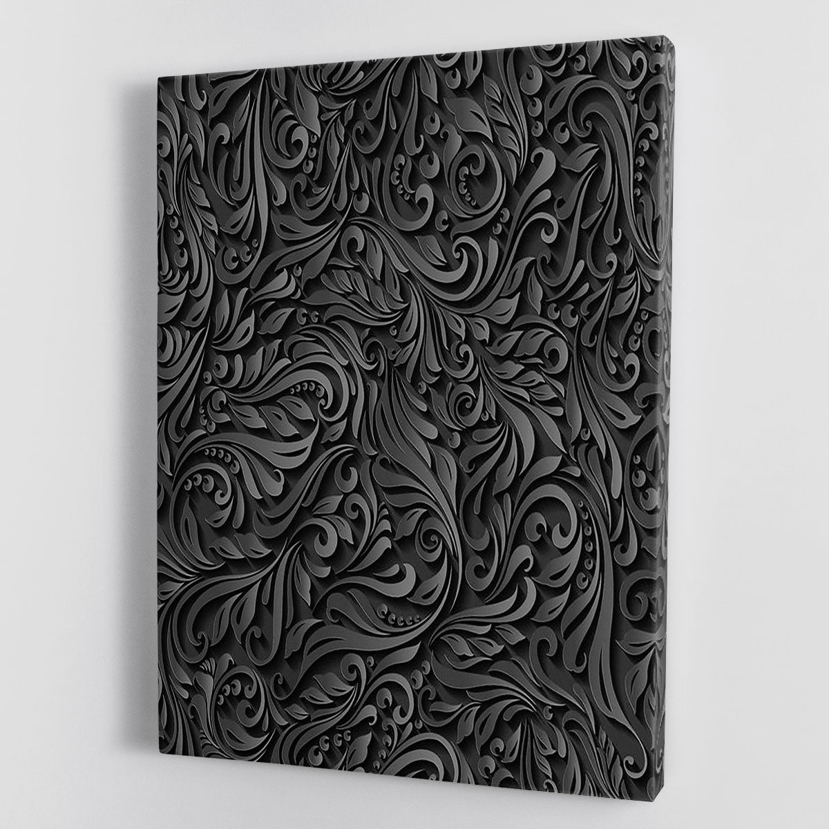Seamless abstract black floral canvas print showcasing elegant floral patterns on a textured background, perfect for modern decor.