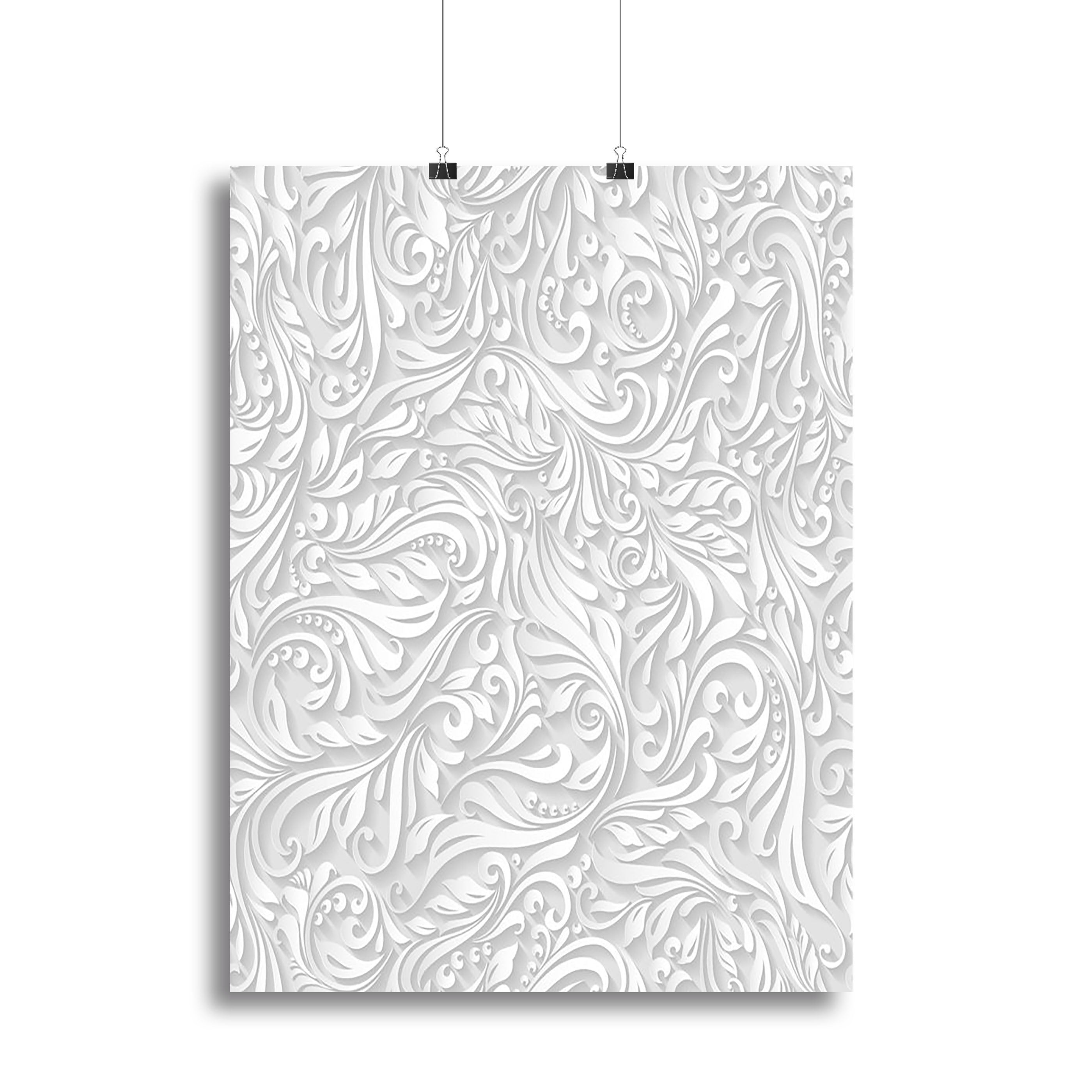 Seamless abstract white floral canvas print showcasing elegant floral patterns on a white background, perfect for modern decor.