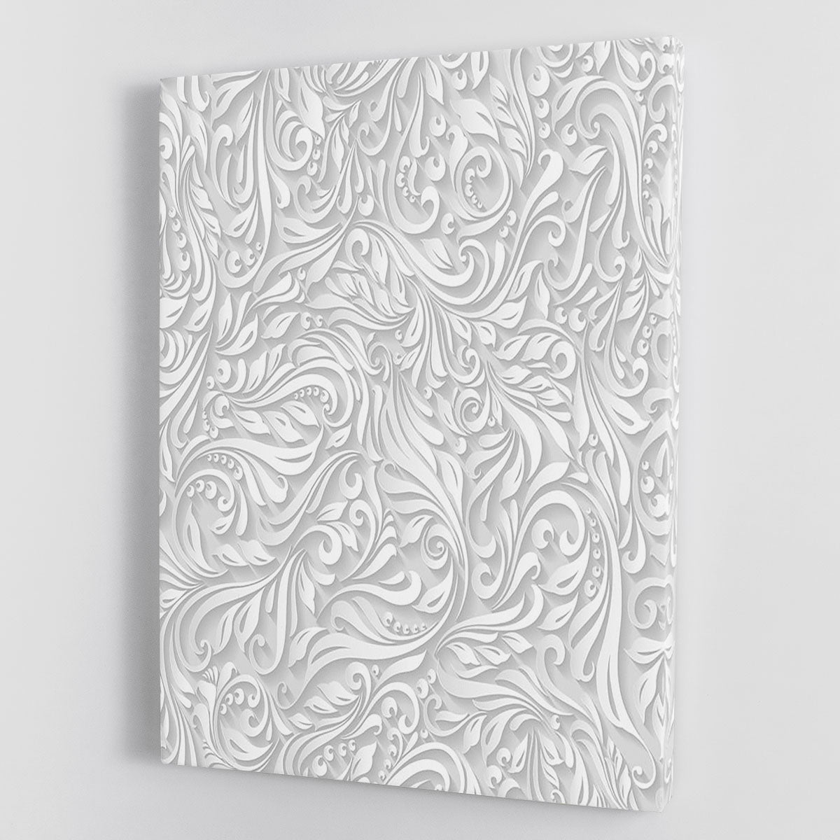 Seamless abstract white floral canvas print showcasing elegant floral patterns on a white background, perfect for modern decor.