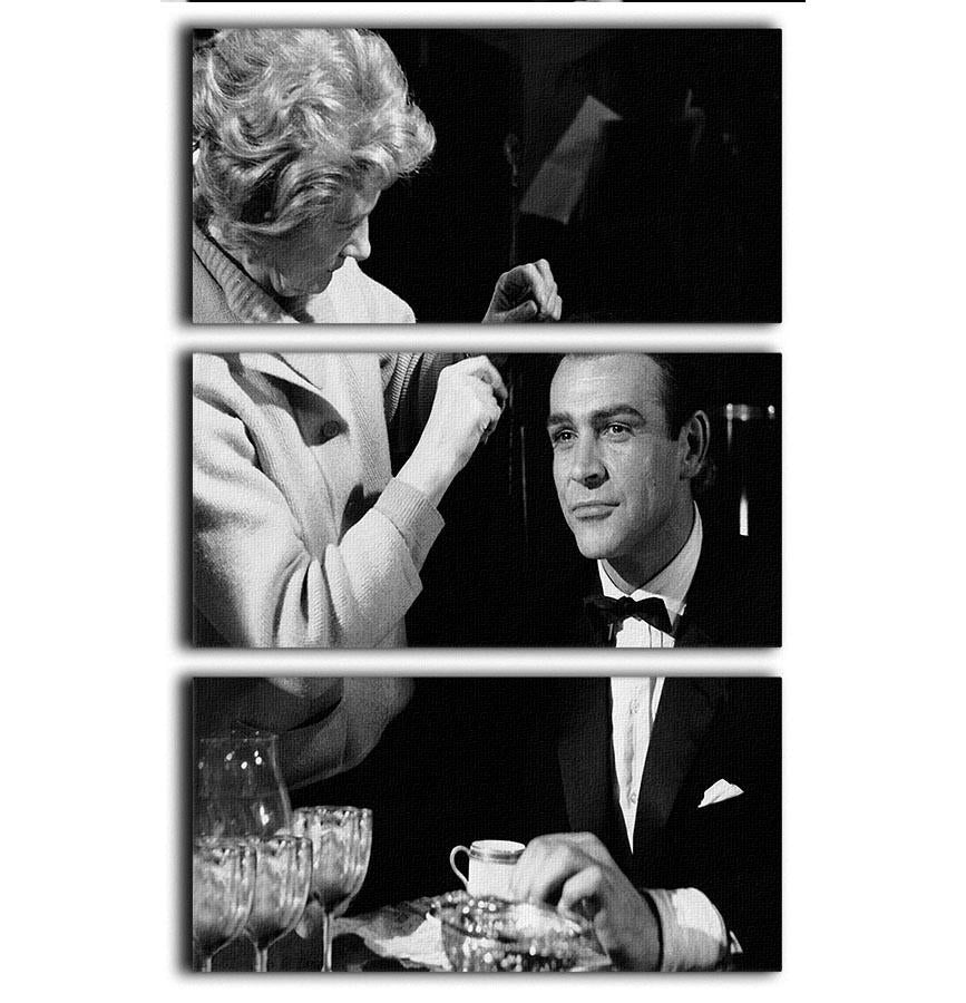 A stunning 3-panel canvas print featuring Sean Connery on set in 1964, showcasing classic cinema elegance.