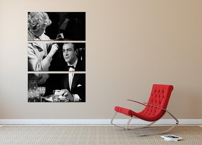 A stunning 3-panel canvas print featuring Sean Connery on set in 1964, showcasing classic cinema elegance.