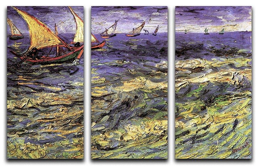 Seascape at Saintes-Maries by Van Gogh, a 3-panel canvas print showcasing vibrant colors and intricate details of the artwork.