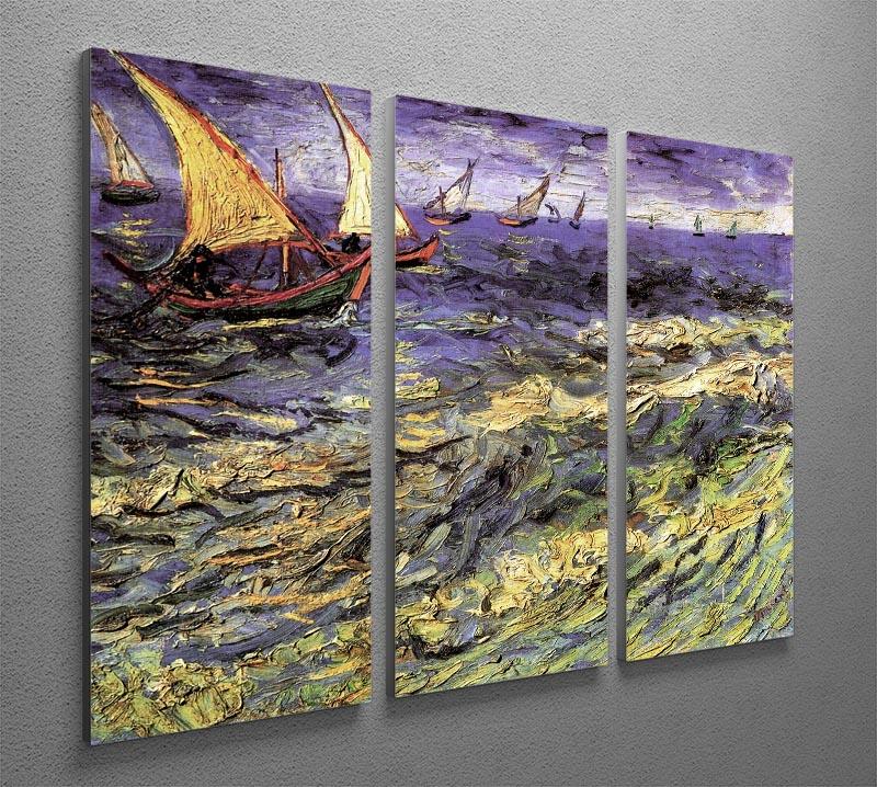 Seascape at Saintes-Maries by Van Gogh, a 3-panel canvas print showcasing vibrant colors and intricate details of the artwork.