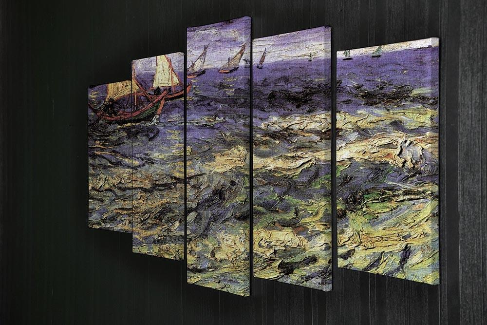 5 split panel canvas artwork of Seascape at Saintes-Maries by Van Gogh, showcasing vibrant colors and dynamic brush strokes.