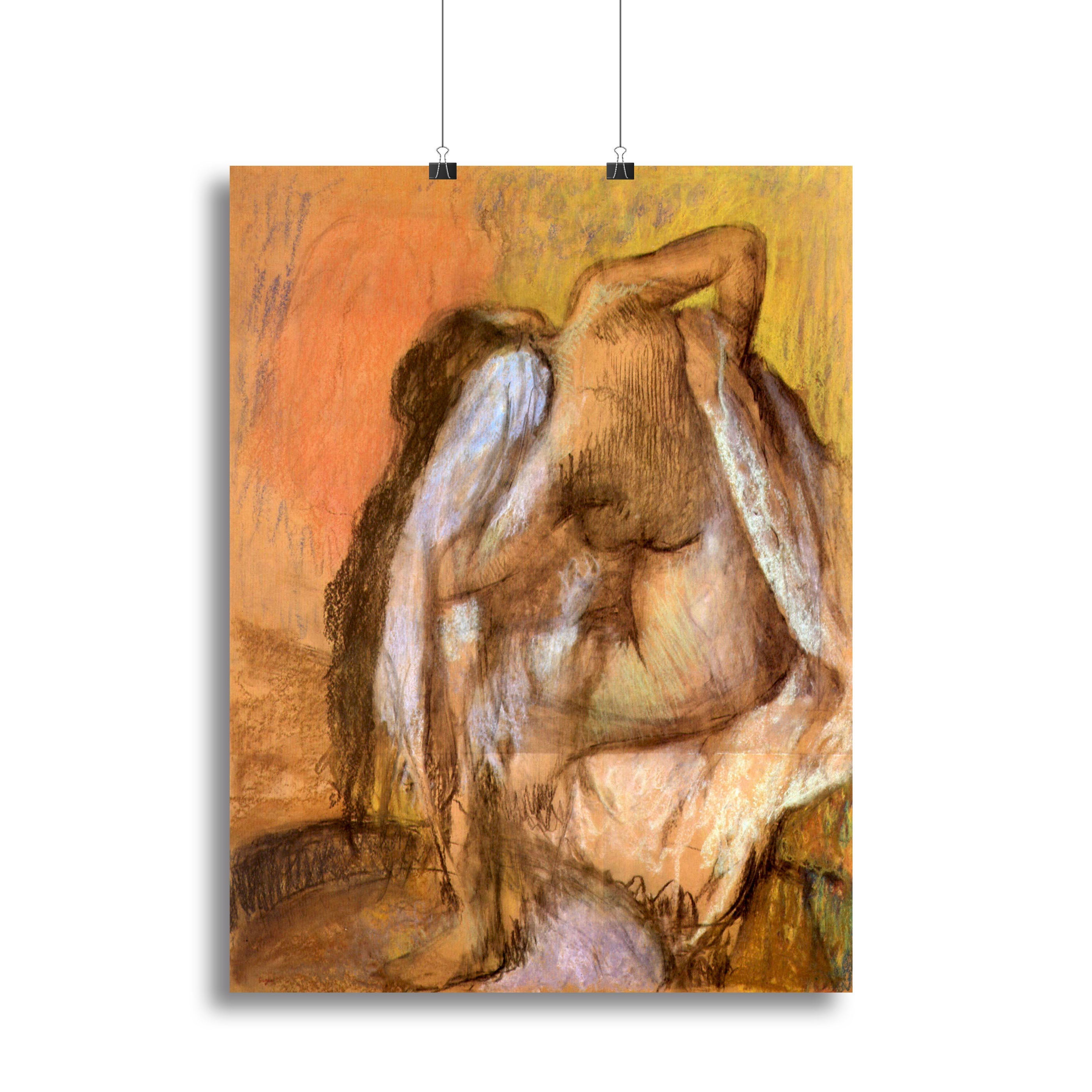 Canvas print of Degas' Seated Female Nude, showcasing a woman drying her neck and back, capturing elegance and artistry.