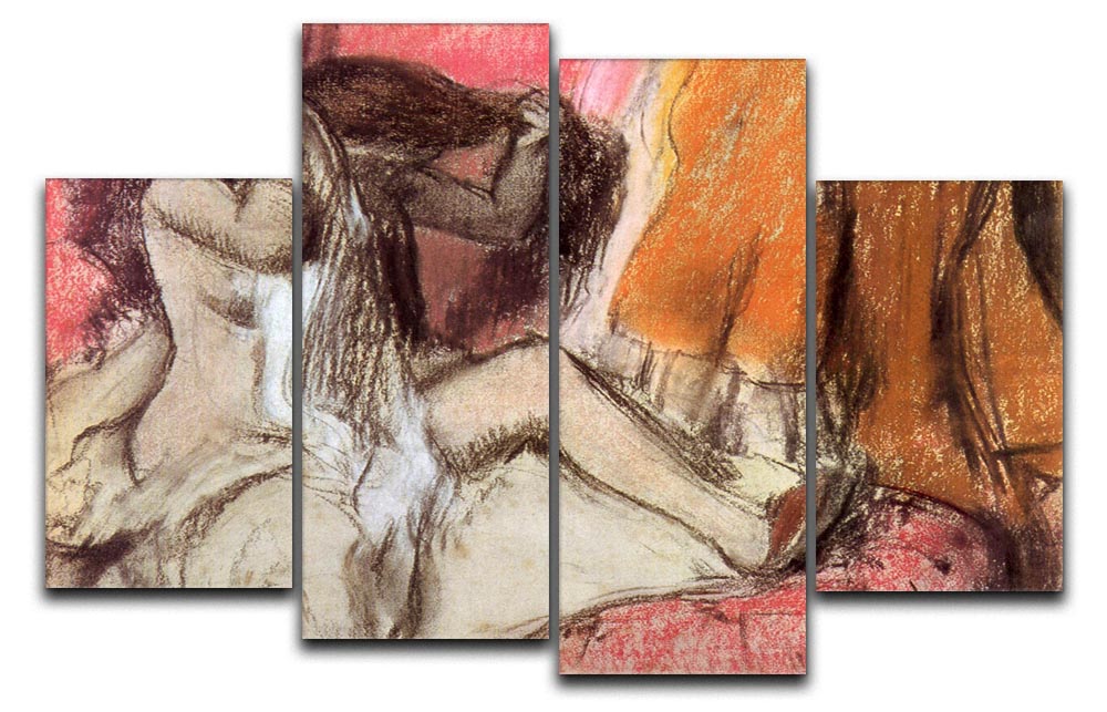 A 4-split canvas artwork featuring Degas' Seated Female Nude on a chaise lounge, showcasing elegant lines and soft colors.