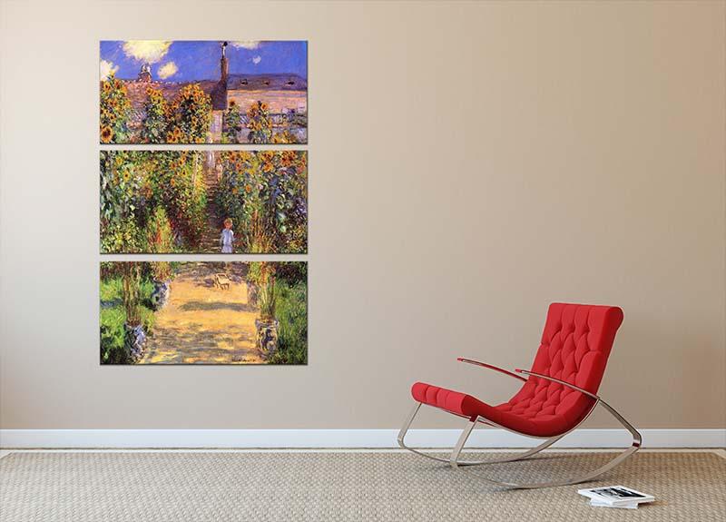 Three-panel canvas print of Monet's Seine bank at Vetheuil, showcasing vibrant colors and intricate details.
