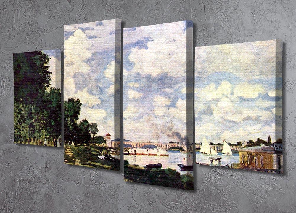 A 4-panel canvas artwork depicting Monet's Seine basin near Argenteuil, showcasing vibrant colors and serene landscape.