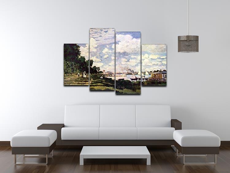 A 4-panel canvas artwork depicting Monet's Seine basin near Argenteuil, showcasing vibrant colors and serene landscape.
