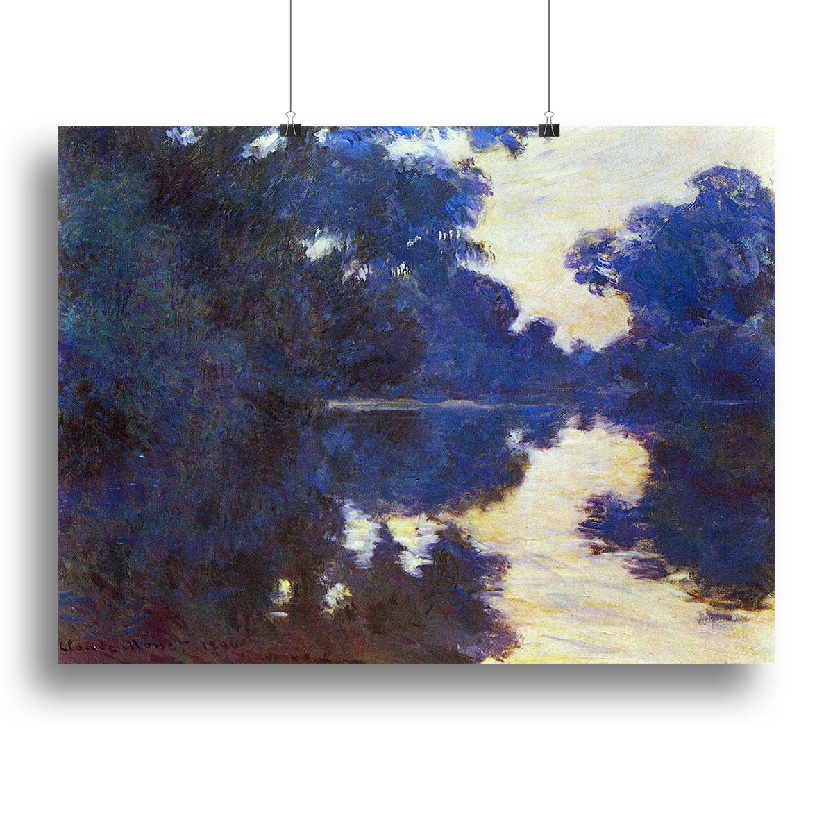 Canvas print of Monet's Seine in Morning 2, showcasing serene river landscape with soft colors and impressionist style.